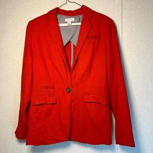 Kenar Womens Red Linen Cotton Blend Single Button Blazer Jacket Size S